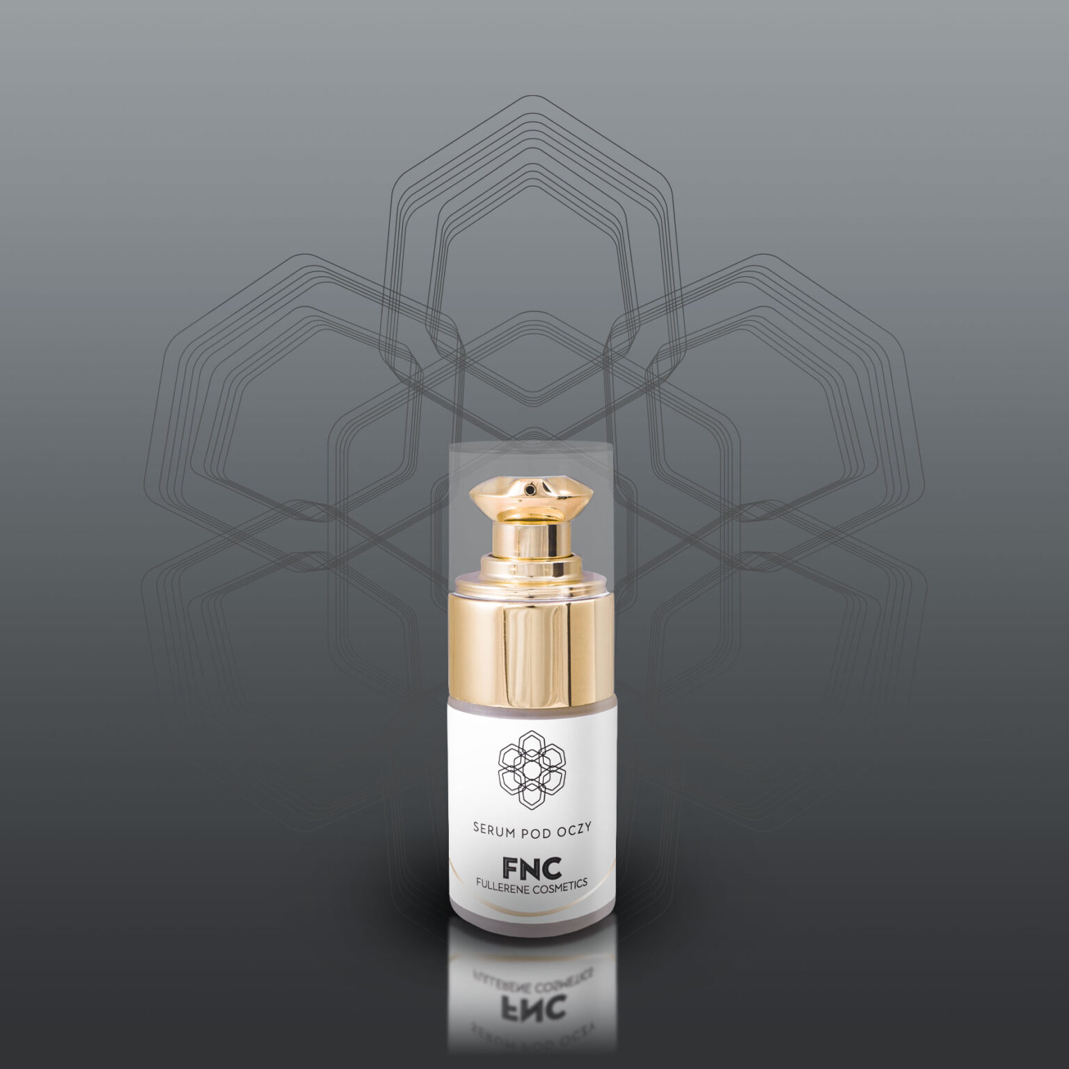 Serum pod oczy Fullerene Cosmetics na szarym tle
