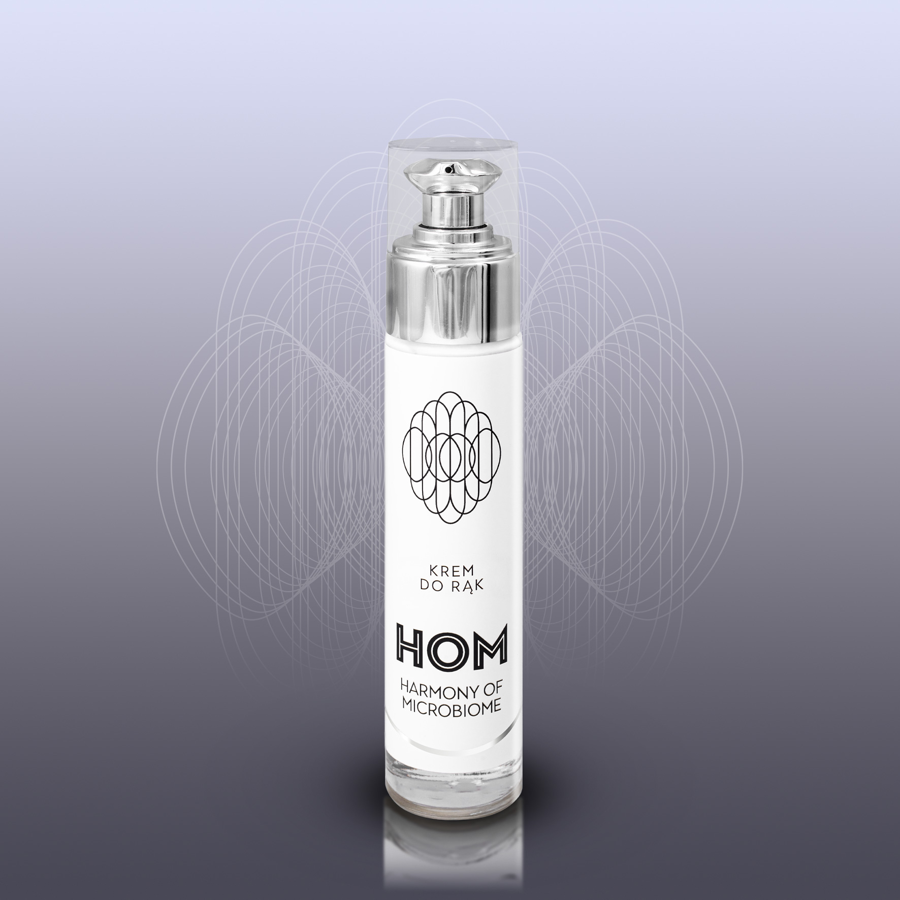 Butelka kremu do rąk Harmony of Microbiome na szarym tle